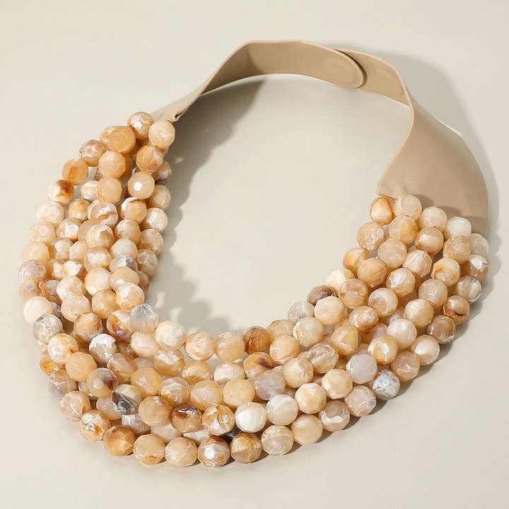Sensibling Corp. - Wholesale Beaded/Pearl Necklace - Marbled Faceted Ball Beaded Multi Layered Faux Leather Magnetic Necklace