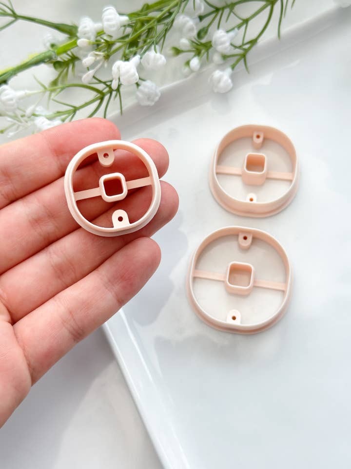 Rounded Square Donut with Drill Guides Polymer Clay Cutter for wholesale by Tera Clay
