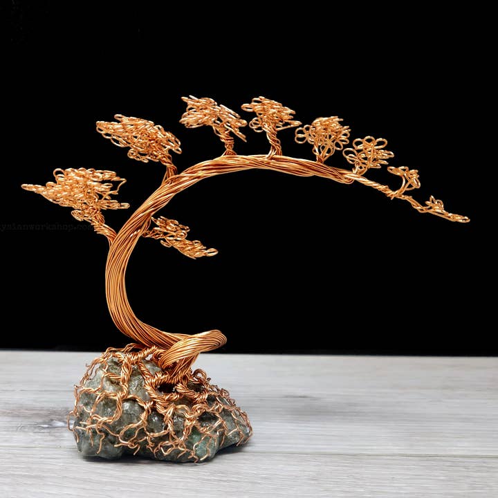 Elysian Workshop - Wholesale Sculpture - Copper Wire Bonsai Tree Sculpture on Emerald Matrix0