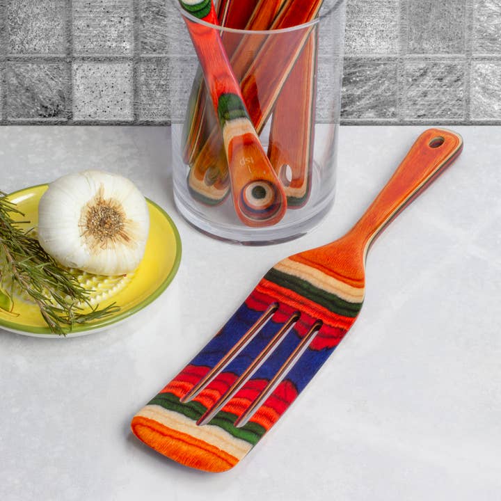 Totally Bamboo - Wholesale Spatula/Turner - Baltique® Marrakesh Colorful Wooden Slotted Spurtle, 13"3