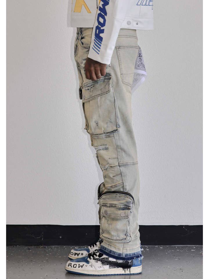 First Row - Wholesale Jeans - Men's - UTILITY CARGO SHARP DENIM PANTS