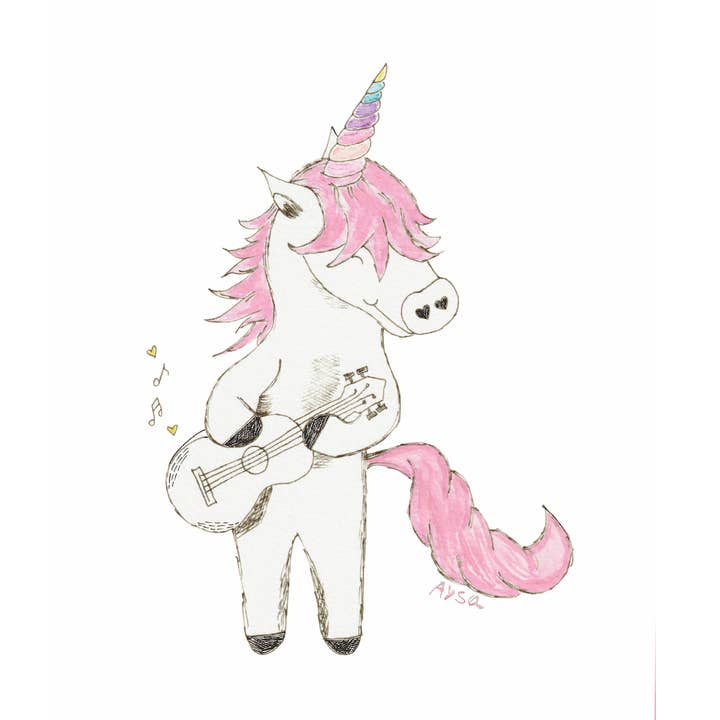 Blossom Ukulele Unicorn Whimsy, kids musical animal wall art for wholesale by Whimsy Pop