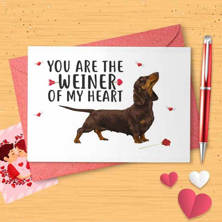 Funny Dachshund Valentine's Day Card - Cute Romantic Card for wholesale by VenusArtsShop