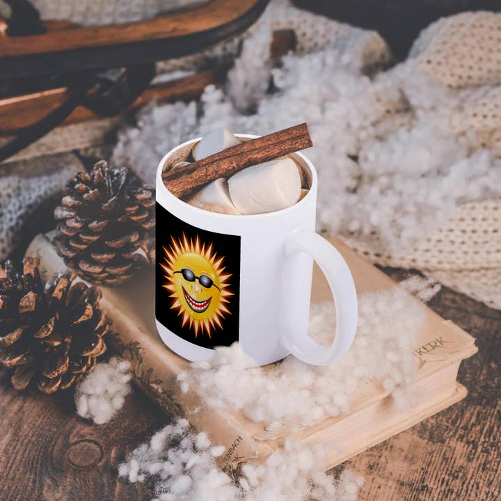 3dRose - Wholesale Coffee Mug - 3dRose, Smiling Sunshine a happy sunny face wearing sunglasses with a smile, Mug11