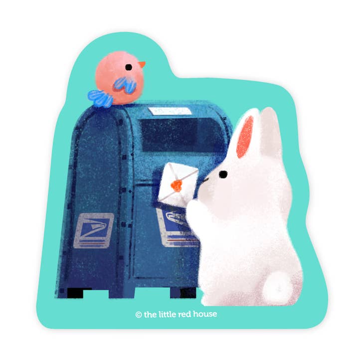 White Bunny Mail Vinyl Sticker for wholesale by The Little Red House