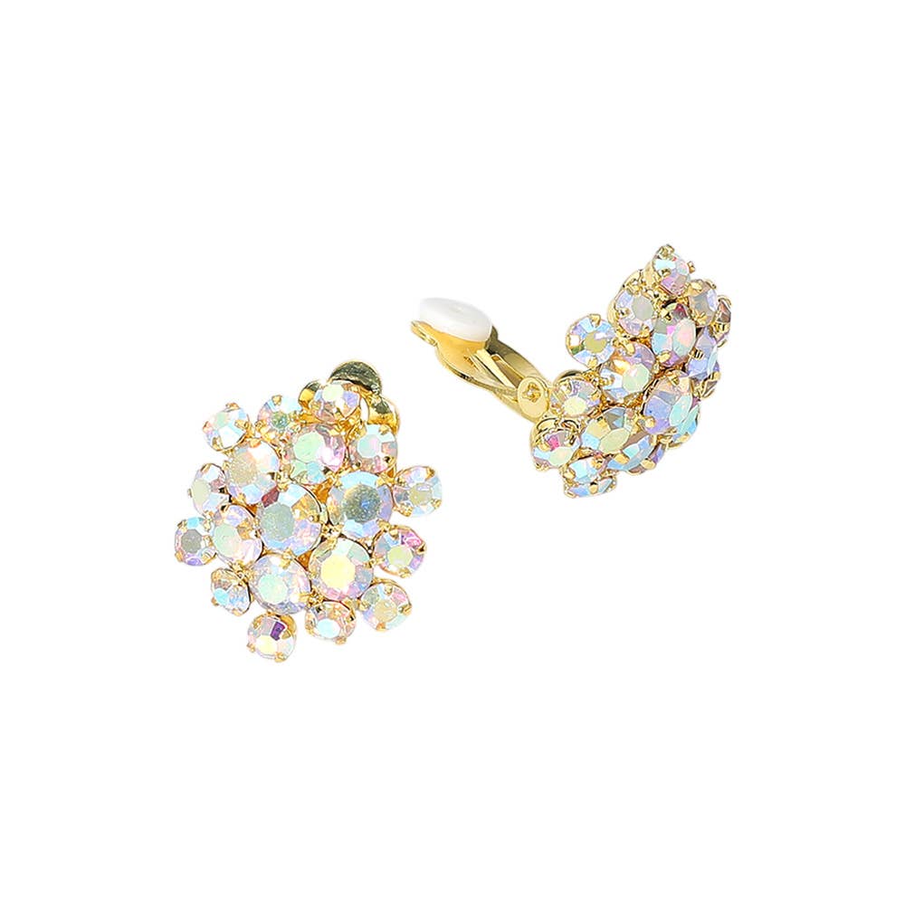 Sensibling Corp. – wholesale Clip-on-örhängen – Rhinestone-klusterblomma kvällsörhängen med clips1
