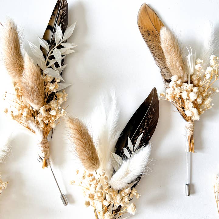 Withered Whimsy - Wholesale Dried/Pressed Flowers - Neutral Boho Wedding Boutonniere - "The Jasper"1