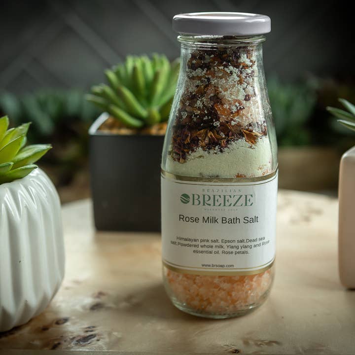 Rose milk bath salt for wholesale by Brazilian Breeze Soap