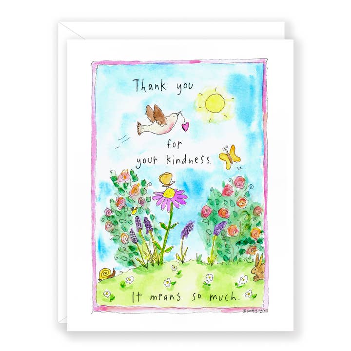 'Thank you for your kindness' greeting card by Sandy Gingras for wholesale by Sweet Gumball Inc.