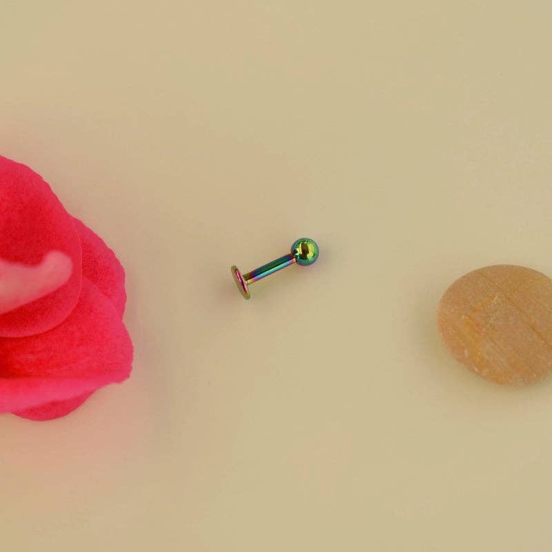 StockJWL - Venta al por mayor Pendientes de botón/aretes de poste - Pendientes de acero con cierre plano, piercing de concha, cartílago y más holograma dorado negro y color plata.9