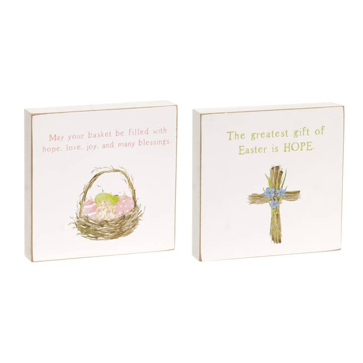Easter Hope Square Block, 2 Assorted for wholesale by The Hearthside Collection