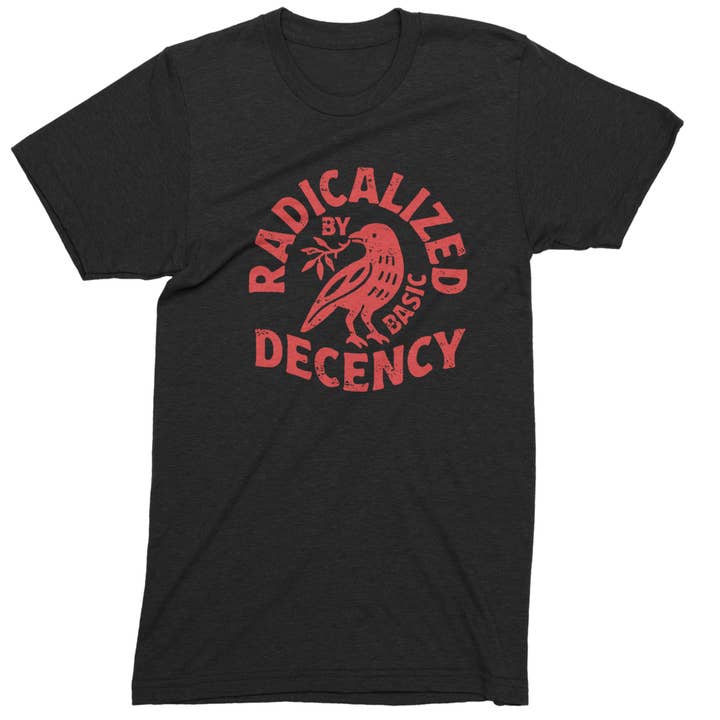 Radicalized by Basic Decency Dove Protest Statement Mens T-shirt for wholesale by Expression Tees