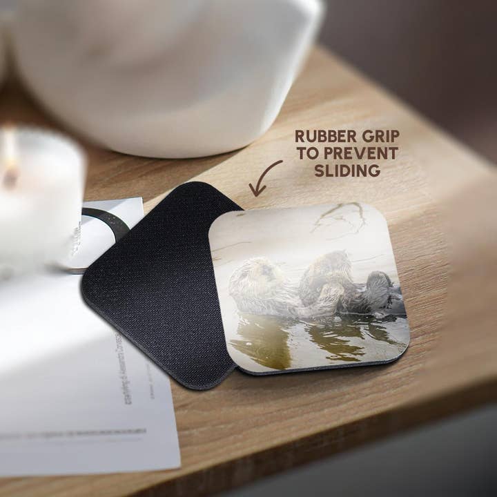 3dRose - Wholesale Coasters - 3dRose, California, Morro Bay. Sea otter mother and pup in water., Coaster10