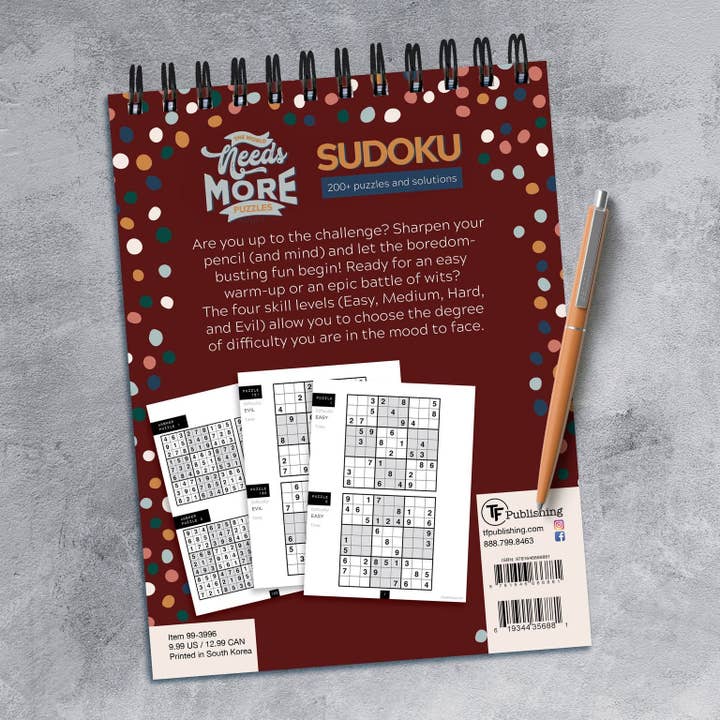 TF Publishing - Paper Goods – Puzzle - Adulto por atacado – O mundo precisa de mais Sudoku Book Puzzle Pad
