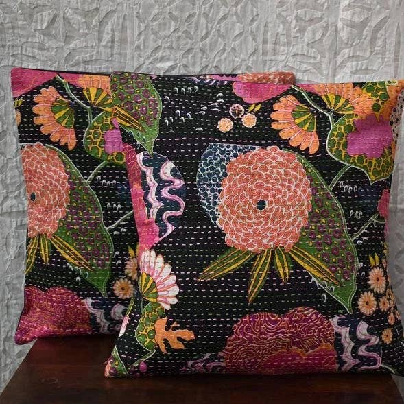 GYPSY STUDIO - Wholesale Throw Pillow Cover - Set of 2 Ps. Black Kantha Cushion Cover Decorative Kantha0