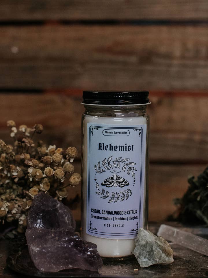 Vela Alchemist Manifestación, estilo bohemio, color rosa cedro para venta al por mayor de Midnight Raven Studios