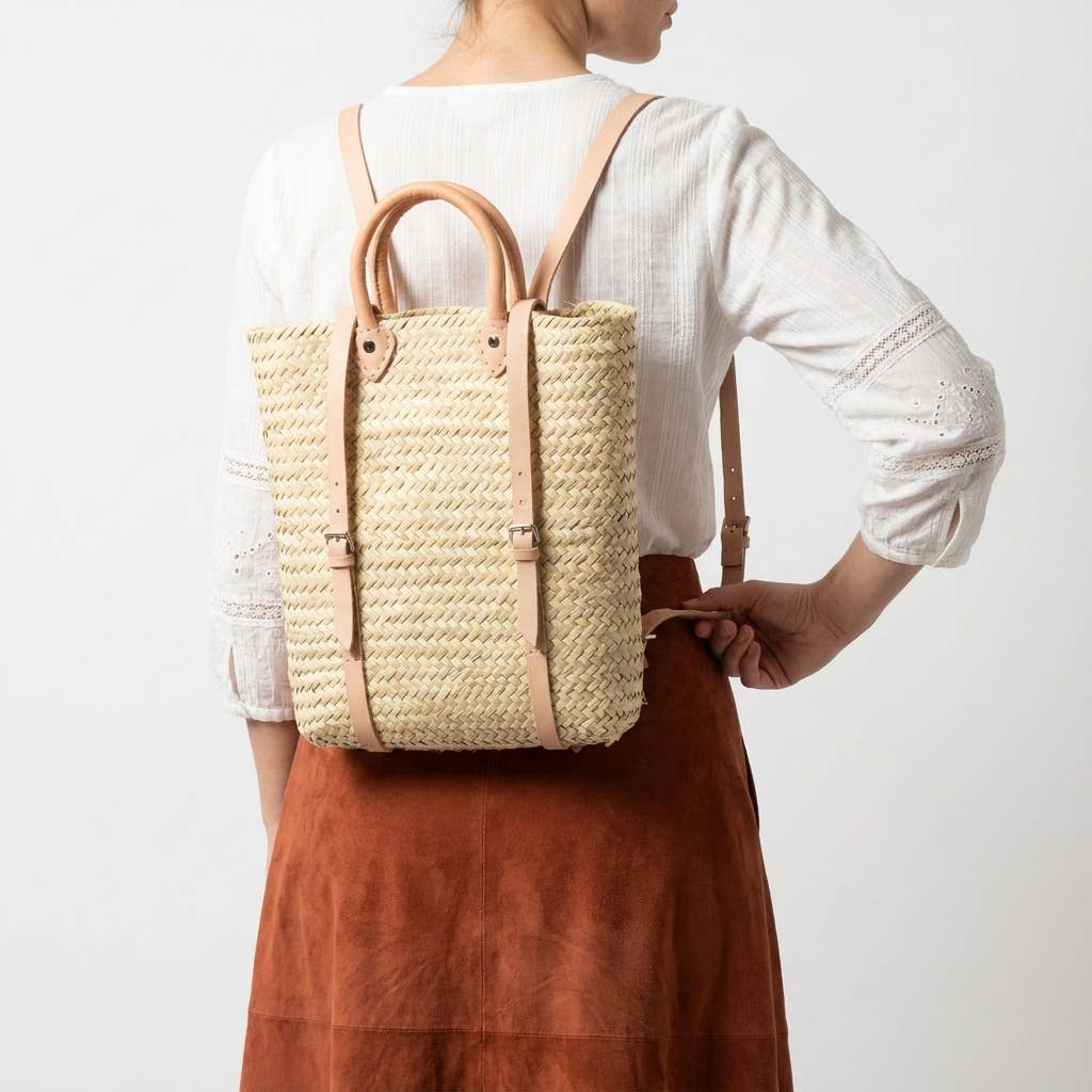 Melecraft - Wholesale Backpack - Women's - Woven Straw Backpack Natural Leather Straps Boho Summer Bag