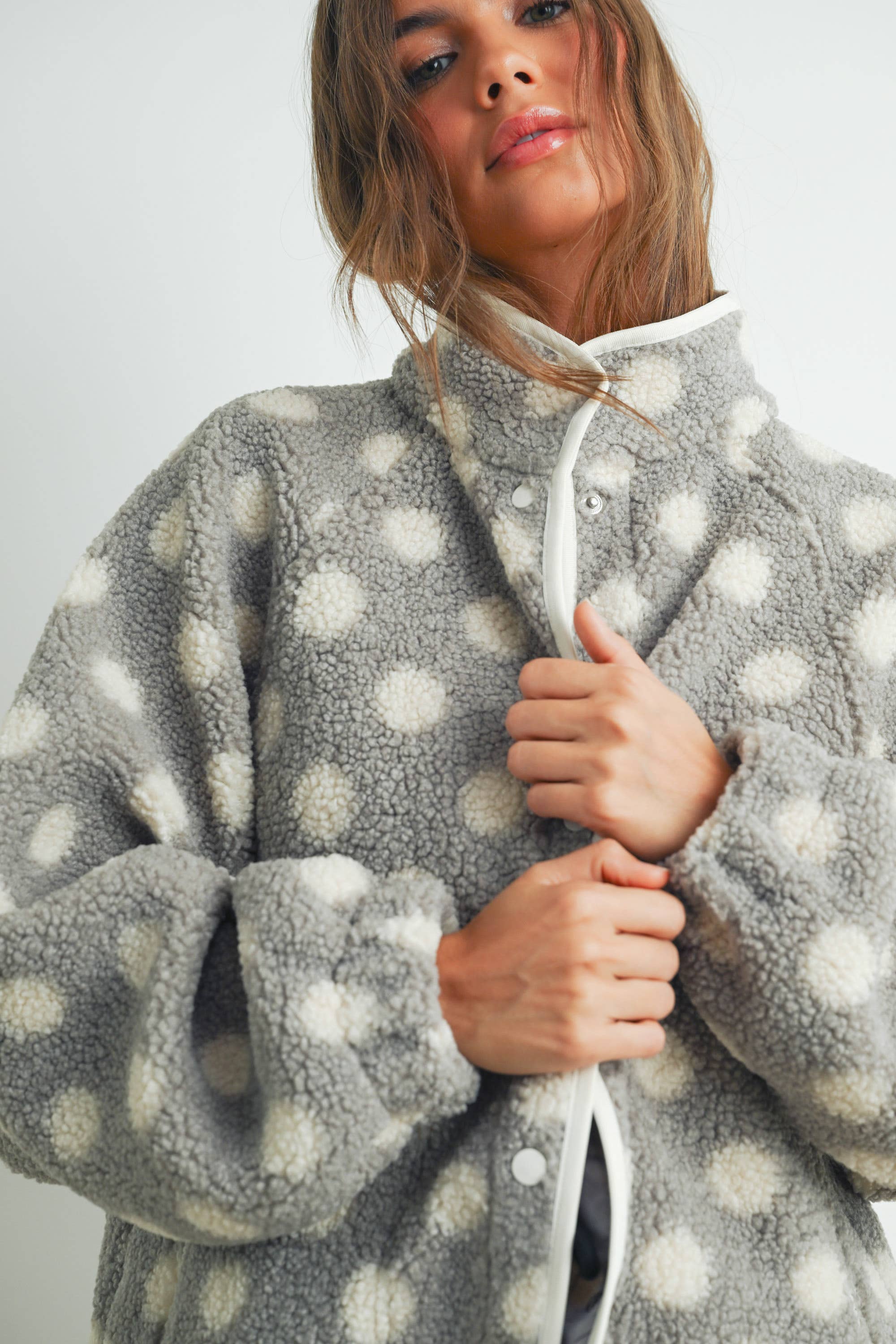 BUTTERMELON - Wholesale Jacket - Women's - Fall/Winter Polka Dot Button Down Jacket - BMJ74202