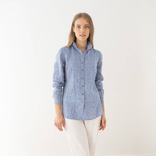 Linen Shirt Blue Melange Ernesto for wholesale by LinenMe