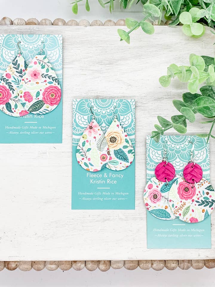 Brincos artesanais de couro floral primavera por atacado de Fleece & Fancy