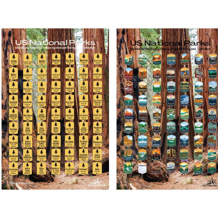 63 National Parks Scratch-Off Map Travel Tracker Sequoia NP for wholesale by Artsy Travel Maps