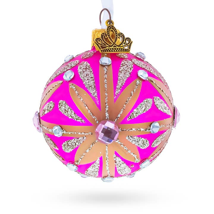 Gold Glitter Burst with Jewel Accents Glass Ball Christmas Ornament for wholesale by BestPysanky