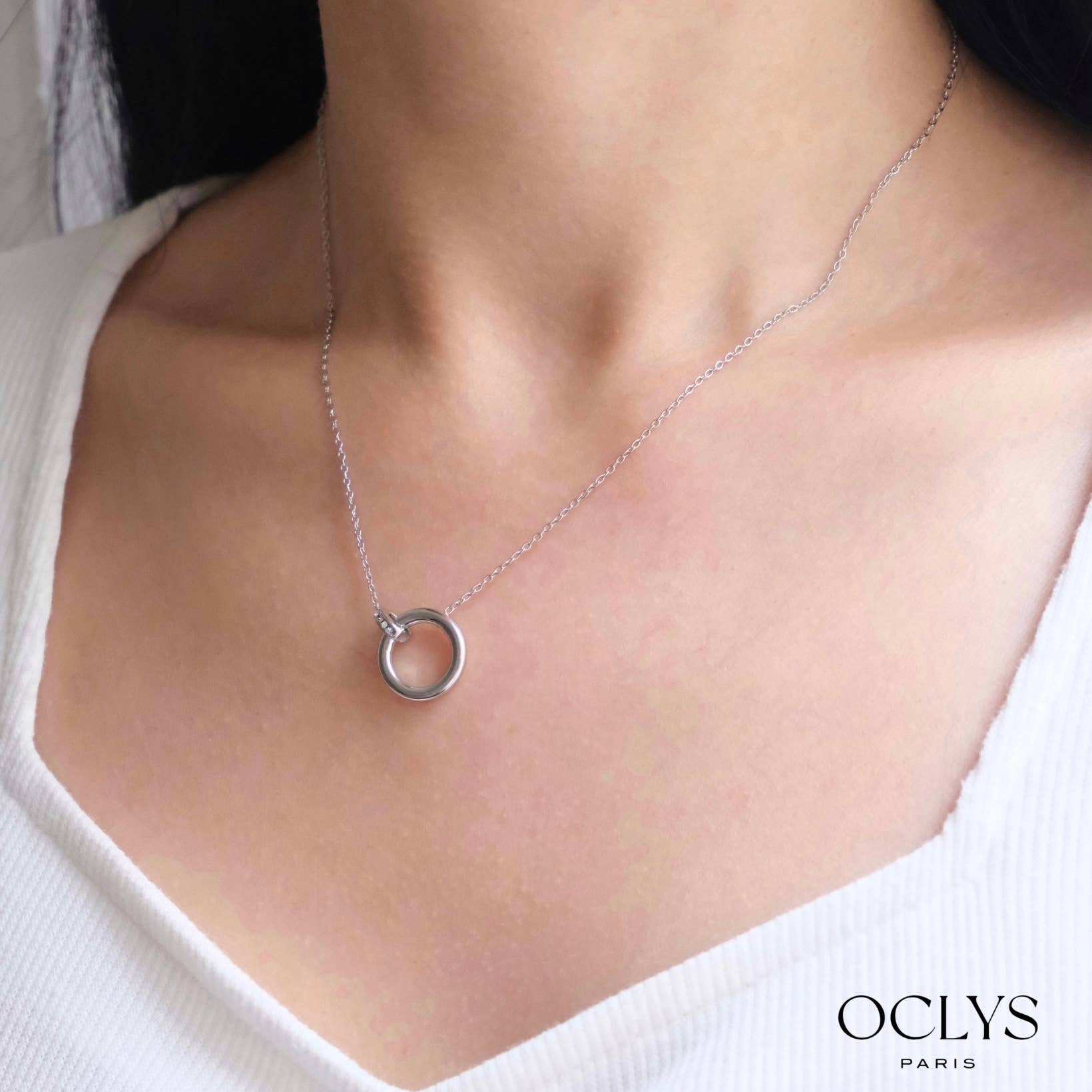 Oclys - Vente Colliers à pendentif - Collier acier inoxydable avec anneau strass Selena4