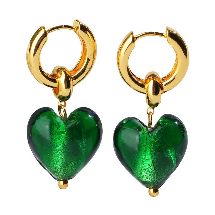 Esmée Green Glaze Heart Dangle Earrings for wholesale by Classicharms