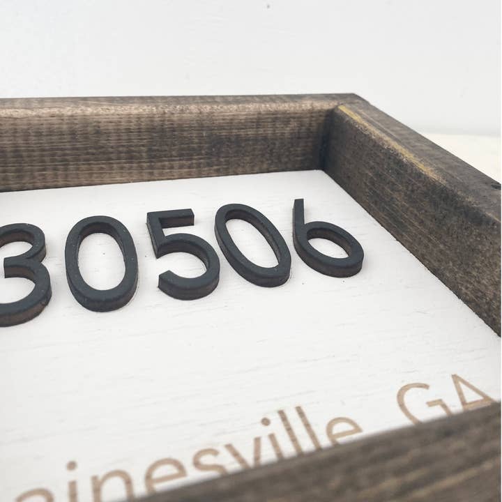 Pine Designs - Wholesale Sign - 7x7 "Any" Zip Code Sign - City Name - 3D Wood Sign1