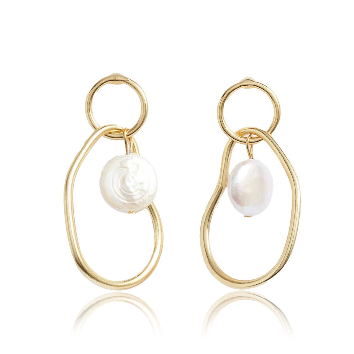 KARINE SULTAN - Wholesale Dangle Earrings - Organic link and flat pearl drop earring