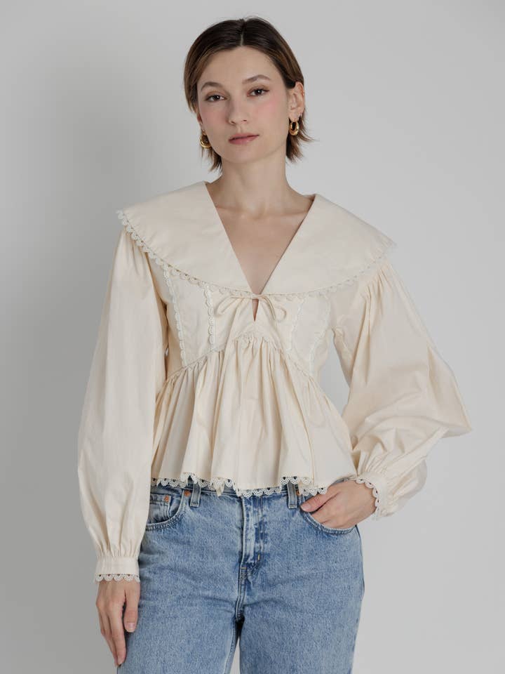 AT2327 - SCALLOP LACE POPLIN BLOUSE for wholesale by Aureum