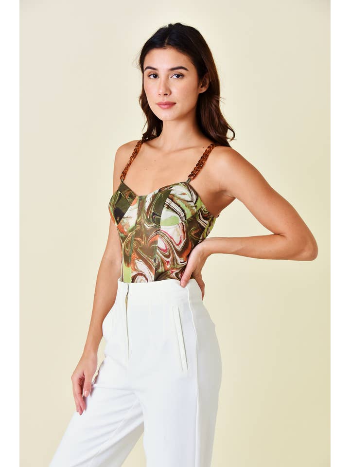 OLIV MULTI ABSTRAKT TRYCK AKRYL KEDJEBAND BODYSUIT-PI5677FO för wholesale på Faire4