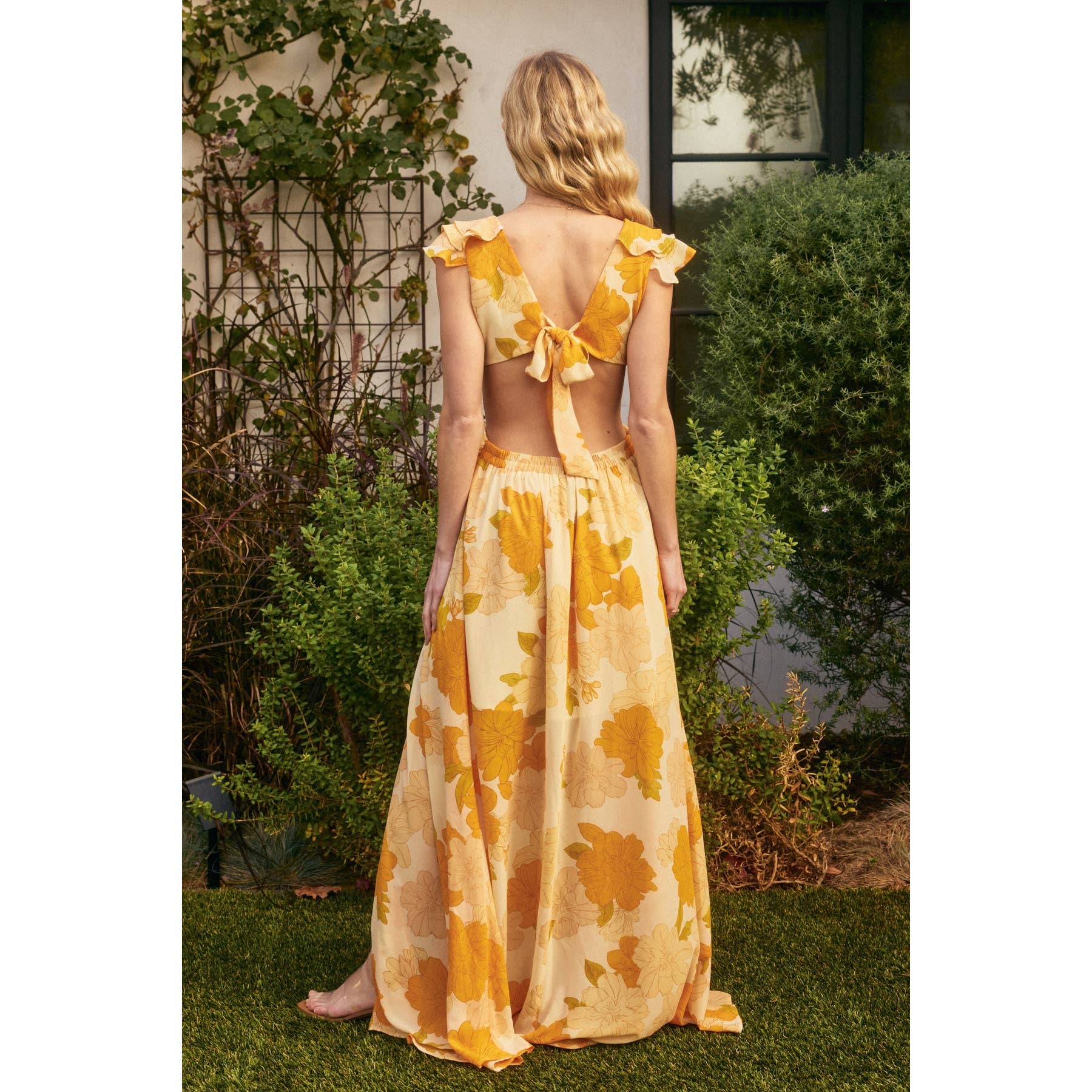 MANGO BLOSSOM Hugs And Kisses Cutout Frilly Maxi Dress for wholesale on Faire2