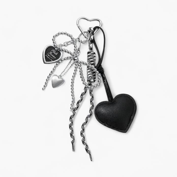 Heart Charm Keychain with Silver Chain Details and Bow Accen for wholesale by AK Brand