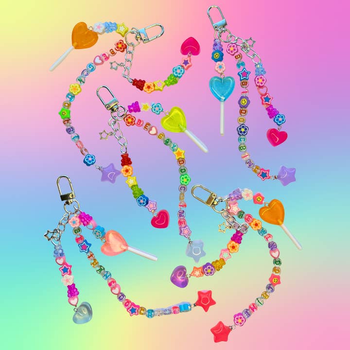 Chaotic Beaded Lollipop Pride Keychains | Funny LGBTQ Gay Trans WLW Bi Pan Rainbow for wholesale by Faebelle Haven