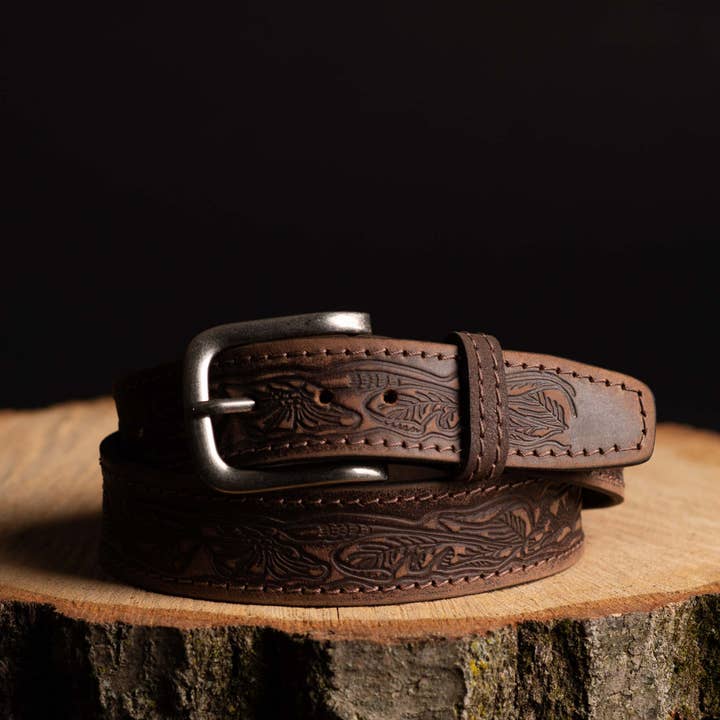 NAB LEATHER - Wholesale Belt - Unisex - Brown Artistic 100% Full Grain Leather Belt4