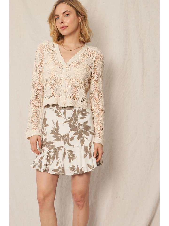 En Crème - Wholesale Cardigan - Women's - Flower Pattern Crochet Cardigan3