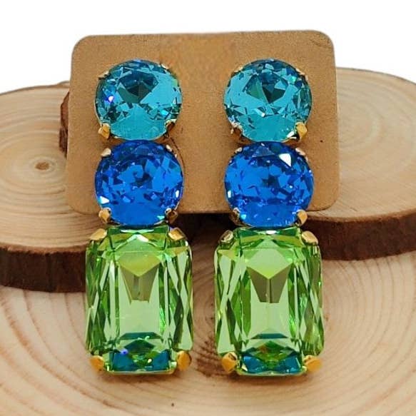 Earrings Double Combo - Aqua/Capri Blue Chrysolite para venta al por mayor de QUÉ MÁS JEWELS