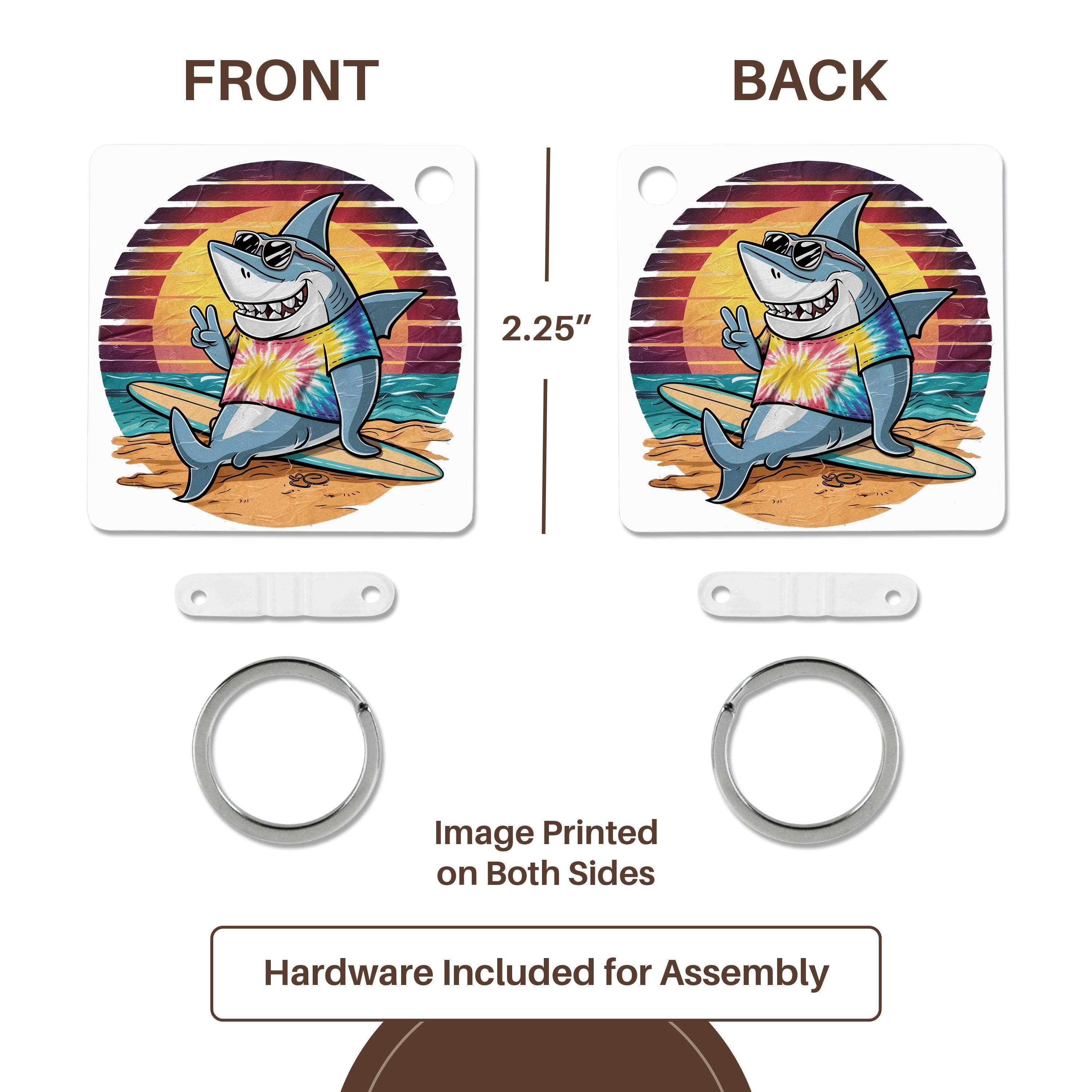 3dRose - Wholesale Keychain - Unisex - 3dRose, Cute Colorful Funny Hippy Shark on Surfboard Beach Peace, Key Chain4