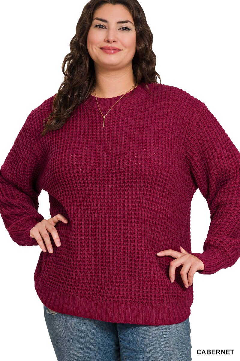 42POPS - Wholesale Knit Sweater - Women's - ",,,,...Plus size Basic Waffle Sweater18