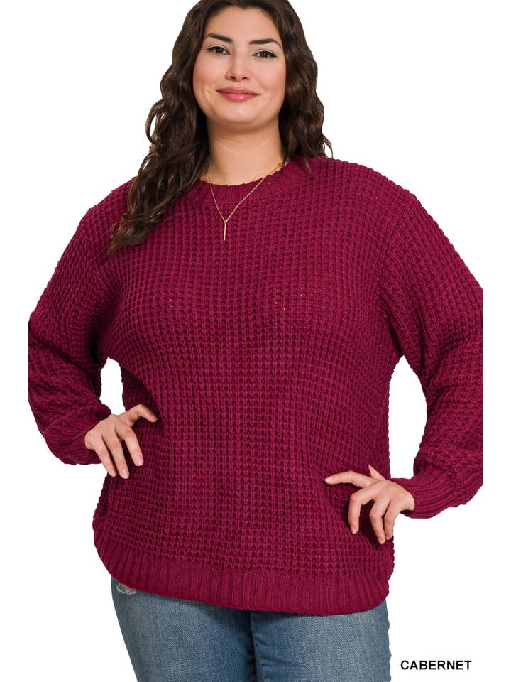 42POPS - Wholesale Knit Sweater - Women's - ",,,....Plus size Basic Waffle Sweater18