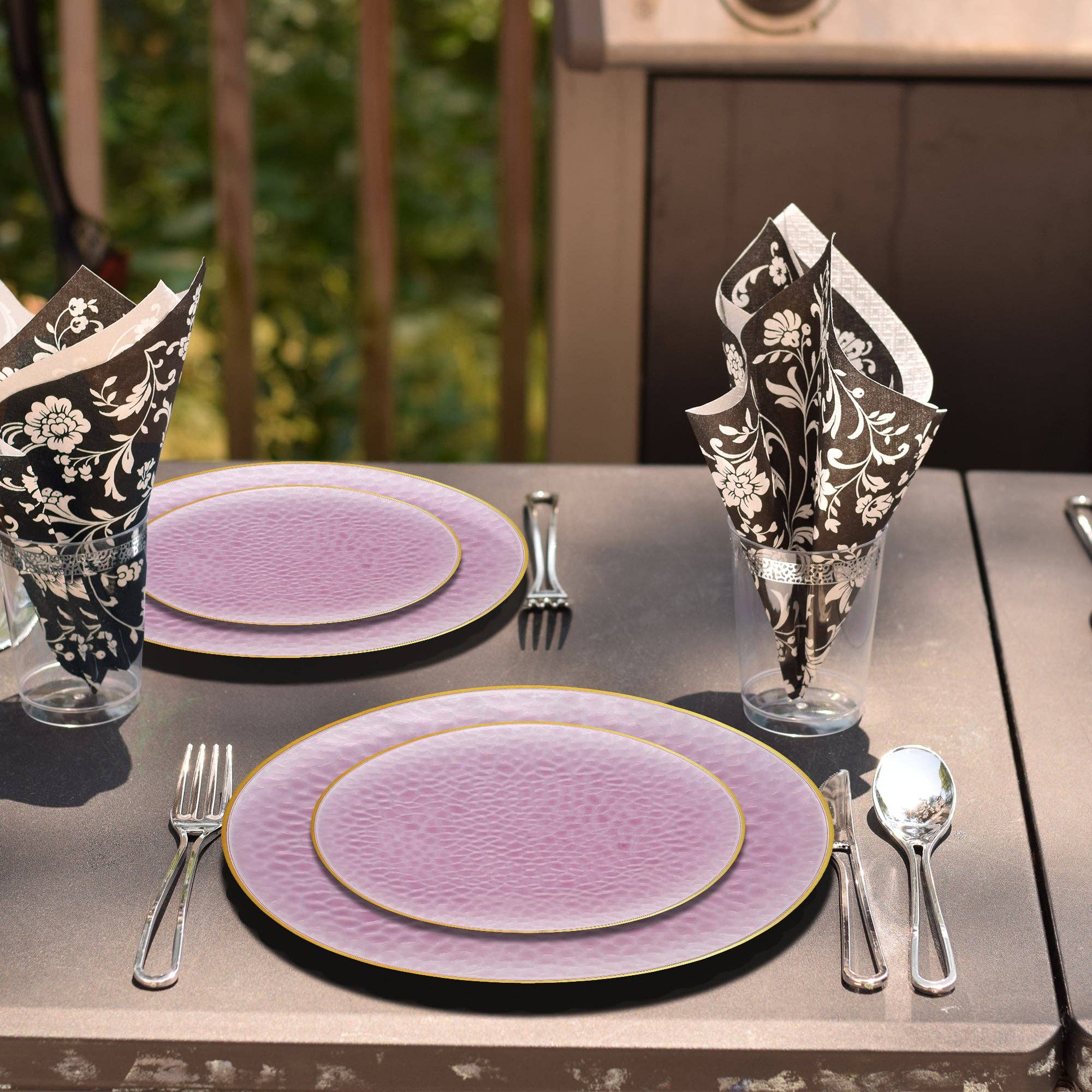 Smarty had a Party – wholesale Disposable plate – 10.25" Clear Pink Gold Rim Glass Dinner Plates - 120 pcs8