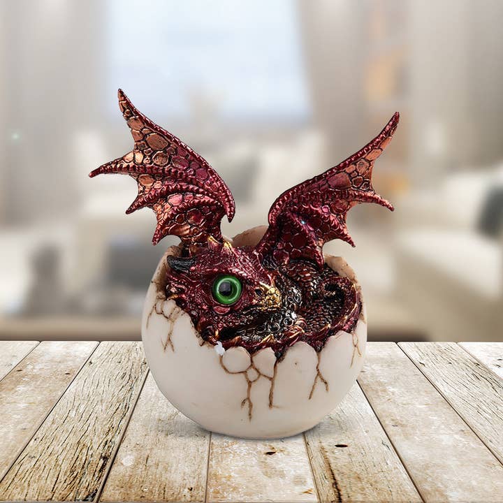 4"H Red Dragon Baby in Egg Figurine Home Decor Gifts for wholesale by FC Design
