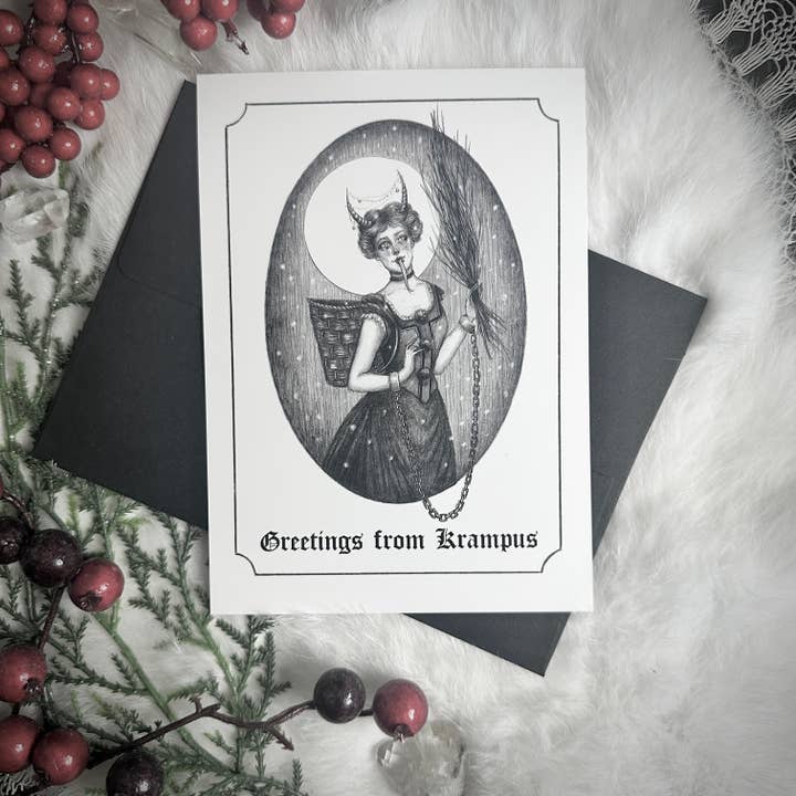 Lady Krampus Holiday Card - Pack of 10 Cards - Christmas for wholesale by Caitlin McCarthy Art