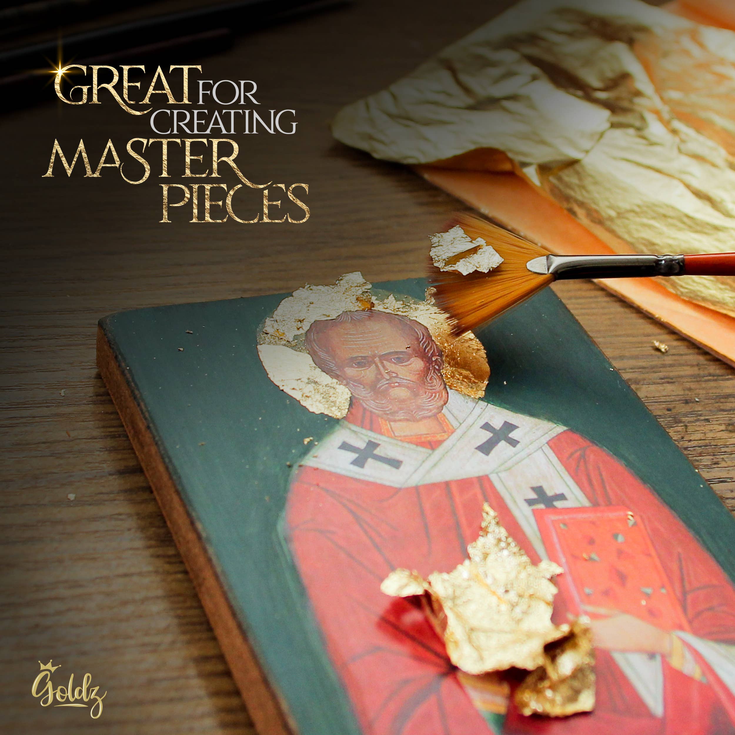 goldz - Vendita all'ingrosso Kit decorazione torte - goldz: fogli grandi di oro commestibile 24 carati 10 cm x 10 cm5