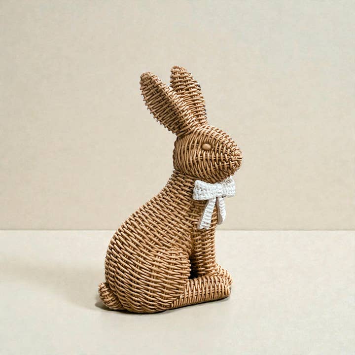 Gia Roma - Wholesale Sculpture - Easter Farmhouse Home Decor, Resin Bunny Figurine Rattan 56