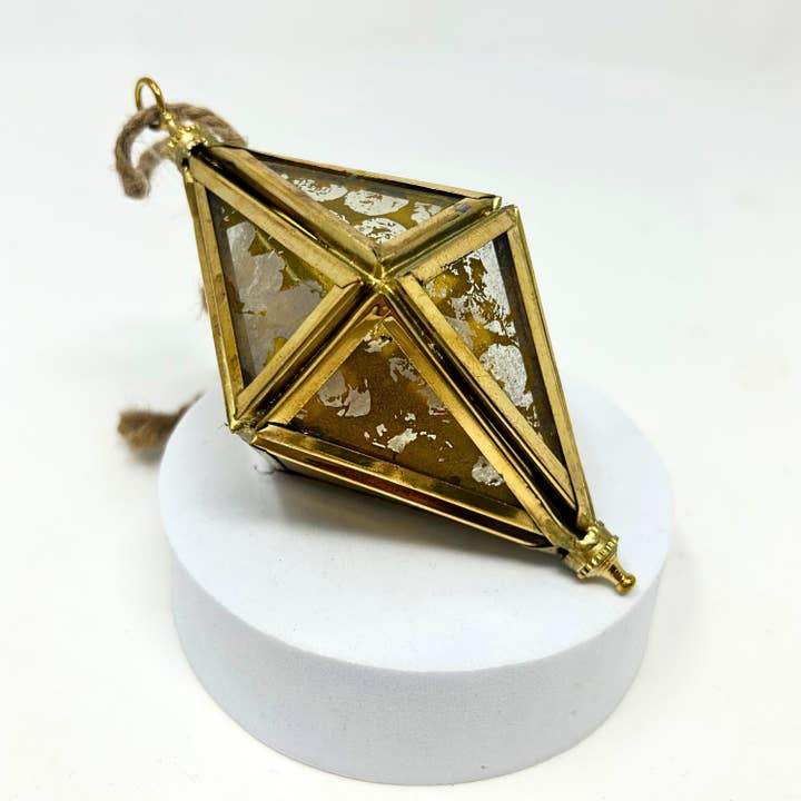 David Christopher's Collection - Wholesale Christmas Decoration - Antique Gold Glass Diamond Finial Ornament 5”2