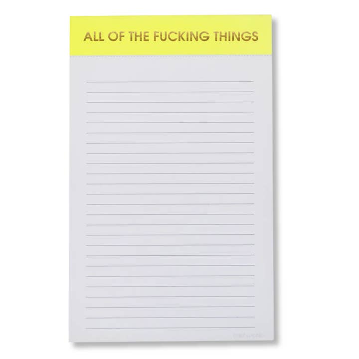 Toutes les putains de choses - Bloc-notes ligné - Jaune vif - 65 pages perforées - 5x8 pour la vente par Chez Gagné
