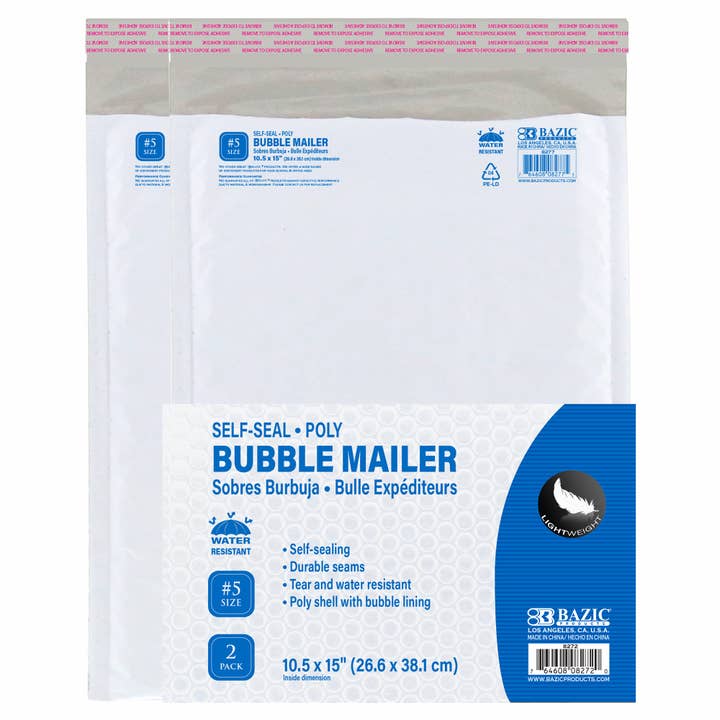 10.5" x 15" (#5) Poly Bubble Mailer (2/Pack) for wholesale by Luna Office Supply - Everyday Essential