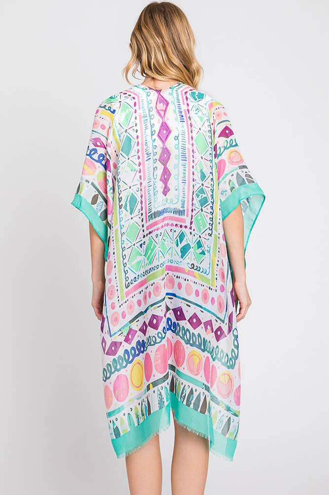 Hana - Wholesale Kimono - Women's - Watercolor Boho Geometric Print Summer Kimono22